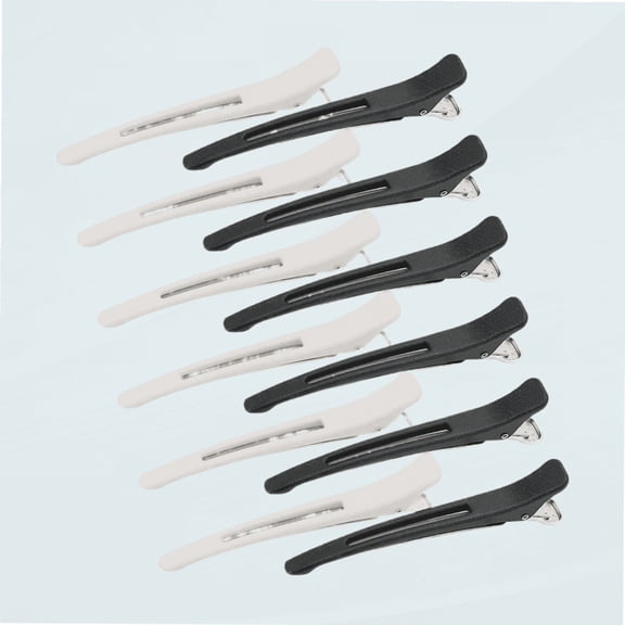 12 Pack Professional Hair Clips for Styling Sectioning, Black White Non Slip Hair Clips with Silicone Band No-Trace Hair Clips for Hair Deep Conditioning, Blow Drying, Cutting, Coloring