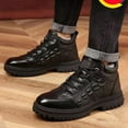 thumbnail image 3 of Men's Fleece Lined Ankle Boots Water Proof Leather Lace Up Combat Booties Winter Warm Platform Non Slip Work Shoes Black 9.5, 3 of 7