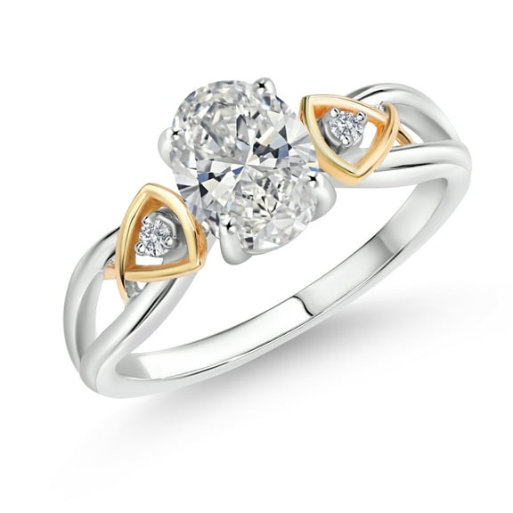 Gem Stone King 925 Sterling Silver and 10K Yellow Gold IGI Certified Lab Grown Diamond Women Engagement Ring | 1.50 Cttw | D-E Color | VS1-VS2 Clarity | Size 6