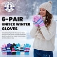 thumbnail image 2 of Yacht & Smith 6 Pack Mens Womens, Warm And Stretchy Winter Gloves (Assorted Stripe B), 2 of 7