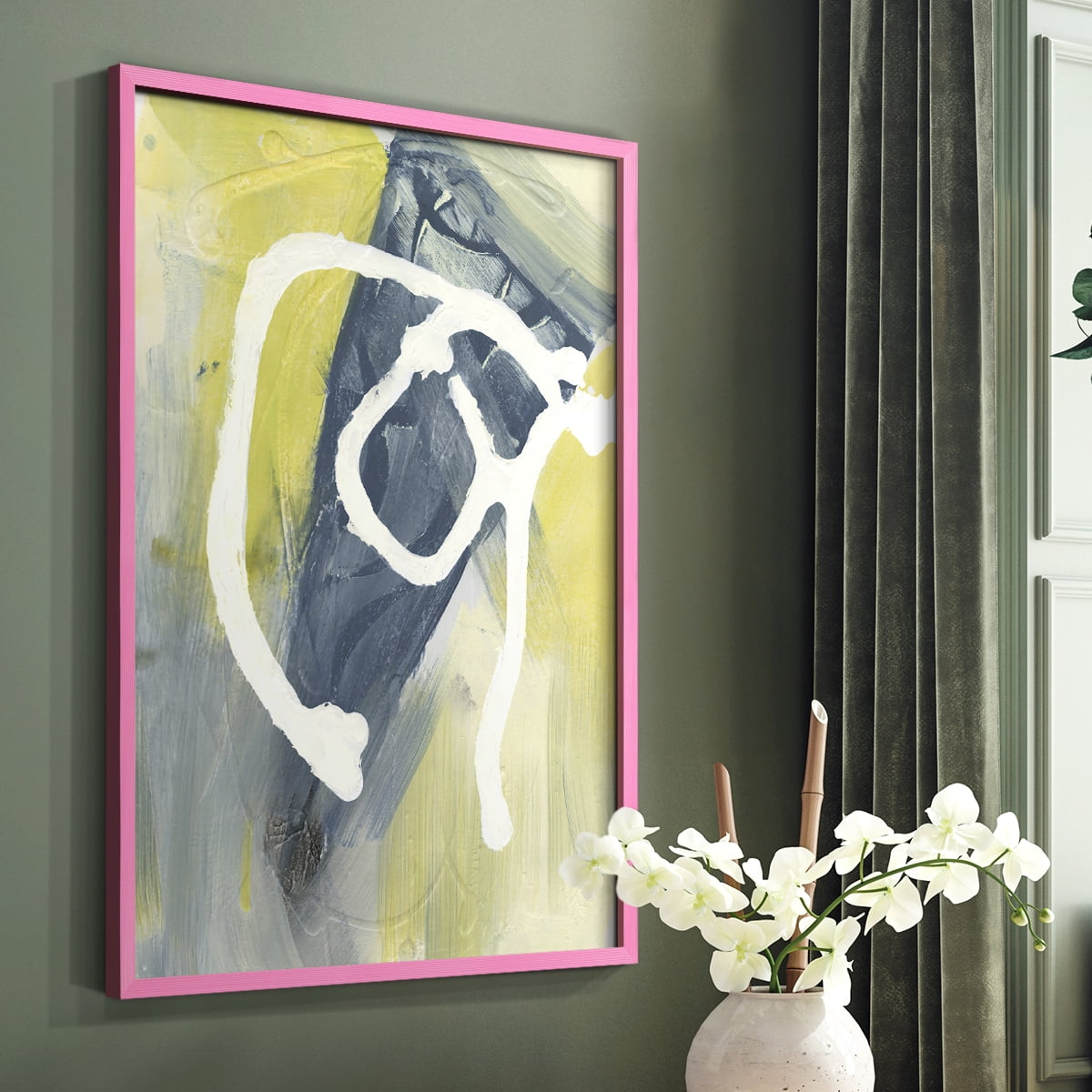 Delightful I Framed Print in Pink Solid Wood Framed Print No Nail Hanging