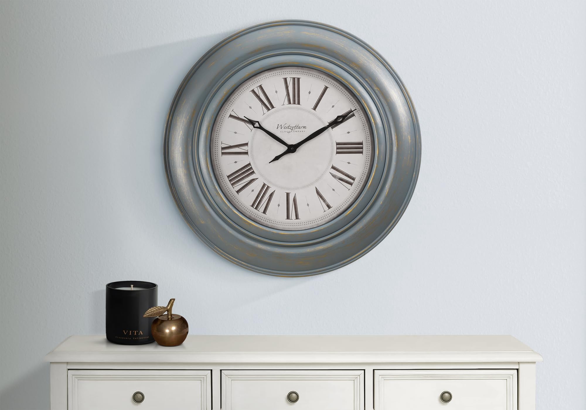 Clocks - 30" Round - Large Oversized - Wall Clock - Antique Blue - Transitional