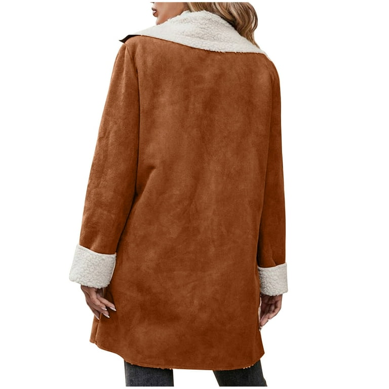 VSSSJ Women's Vintage Solid Color Faux Suede Trench Coat