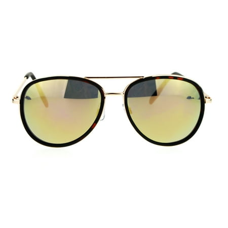 SA106 Color Mirror Double Frame Luxury Aviator Sunglasses Tortoise Gold