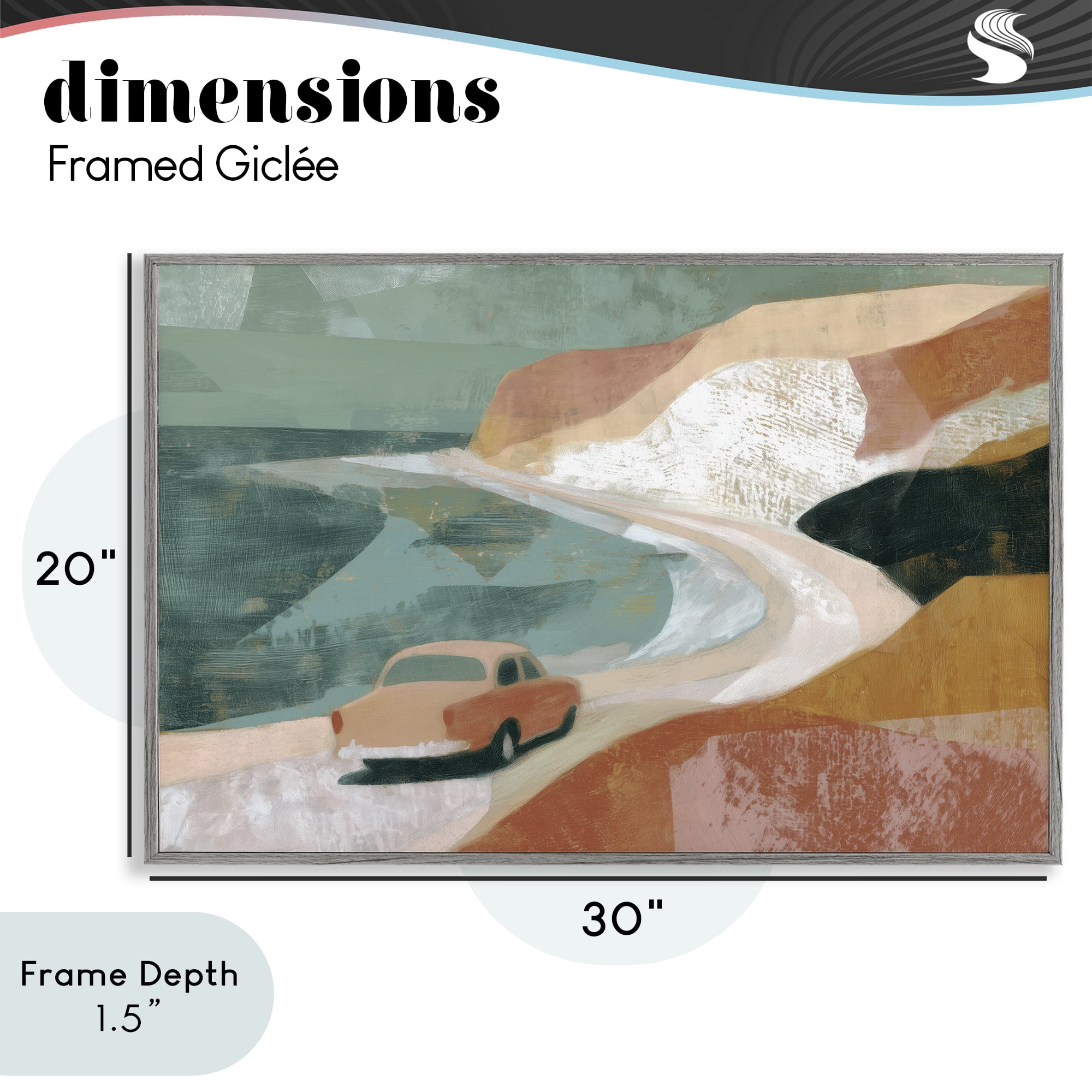 Stupell Industries Classic Car on Coastal Highway Gray Framed Giclee Art, design by Chromatic Storm Studio