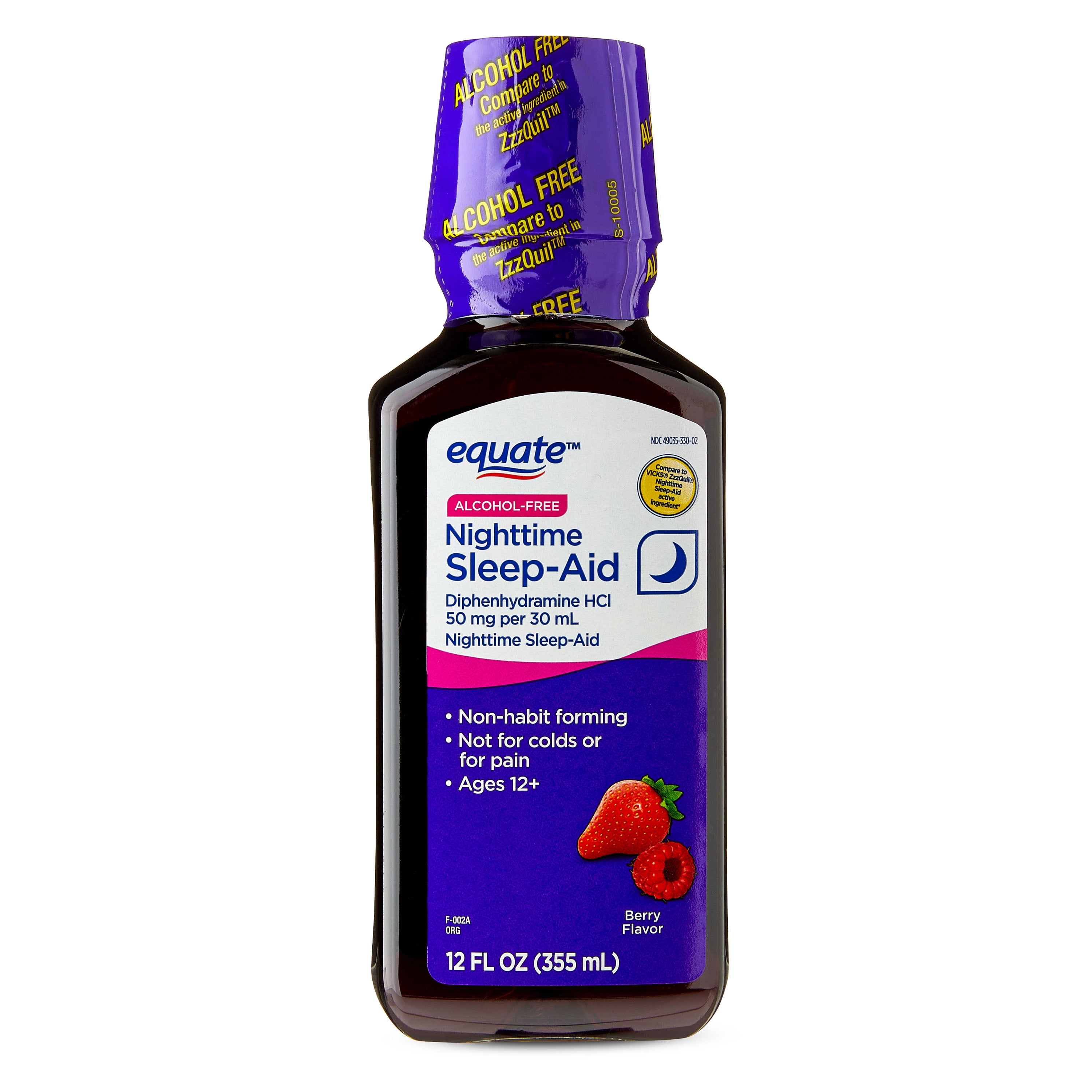 (3 pack) Equate Alcohol-Free Nighttime Sleep Aid Diphenhydramine 50 mg Liquid, Berry Flavor,12 fl oz , Compare to VICKS® ZzzQuil ®Nighttime Sleep-Aid Active Ingredient