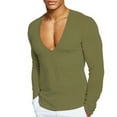 thumbnail image 2 of BiZtdJrK Mens Deep V Neck T-Shirts Lightweight Workout Undershirts Long Sleeve Thermal Underwear Tops Stretch Muscle Workout Slim Fit Pullover Tees Army Green XXL, 2 of 6