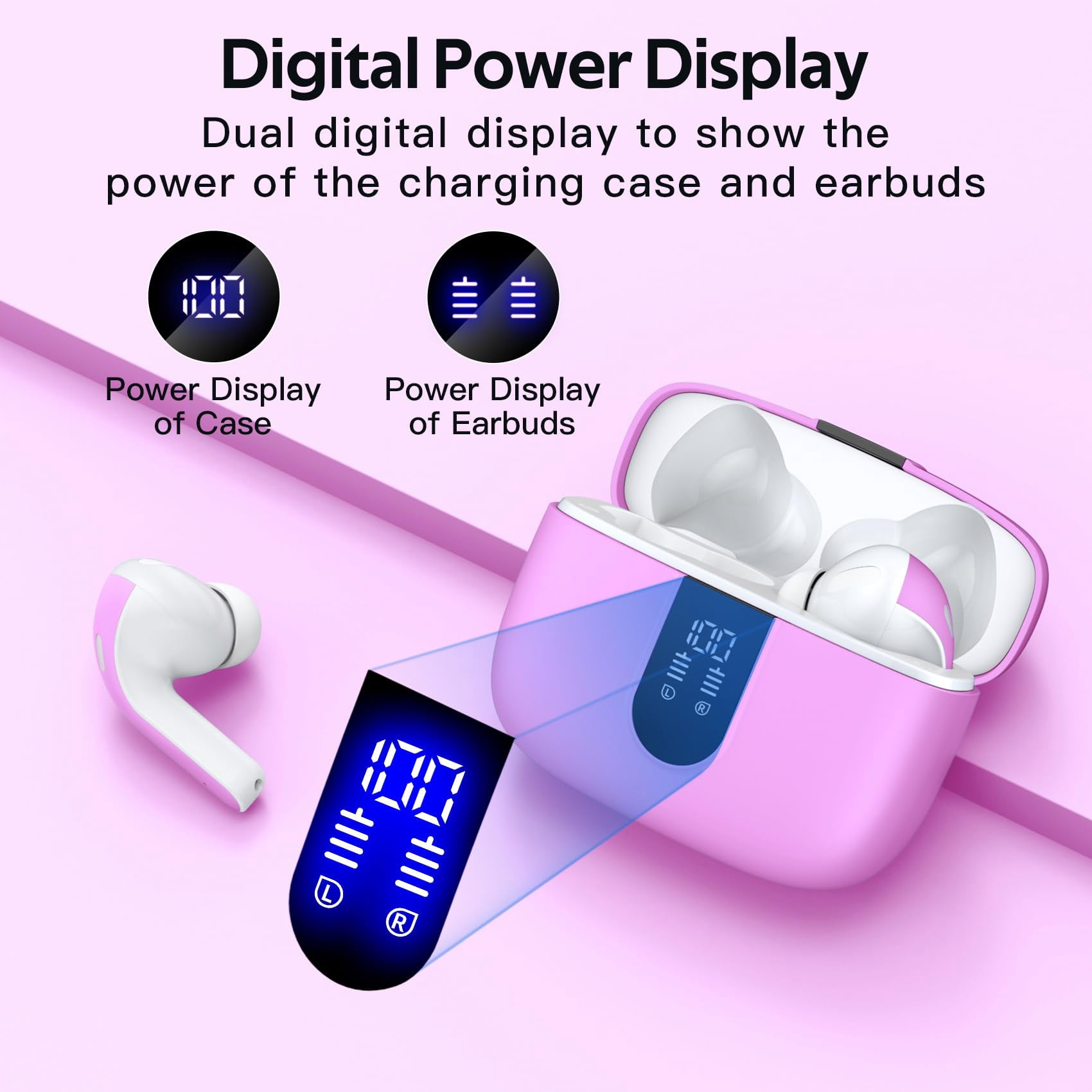 TAGRY Bluetooth Headphones True Wireless Earbuds 60H Playback LED Power Display Earphones with Wireless Charging Case IPX5 Waterproof in-Ear Ear buds with Mic for TV Smart Phone Laptop Computer