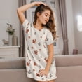 thumbnail image 3 of Wukai Cute Squirrel Print Women's Loose Short Sleeve Nightgown, Soft Sleep Dress for Comfortable Relaxation, Casual Lounge Wear, 3 of 6