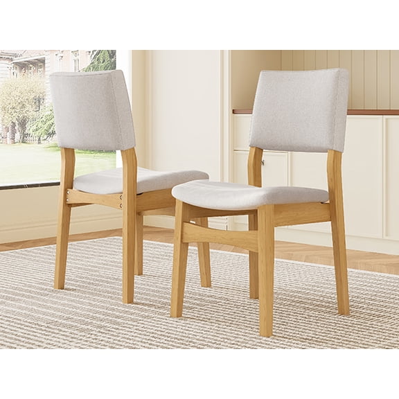 Set of 2 Stackable Linen Dining Chairs - Solid Wood Frame, Rustic