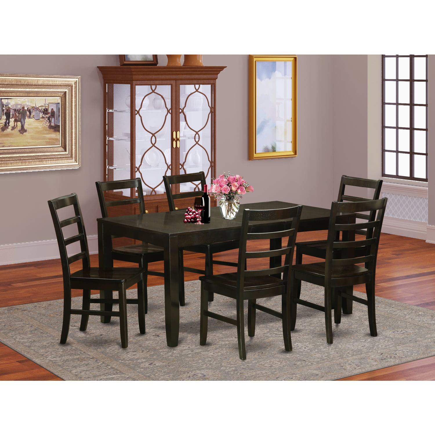 Dining Room Set-Dining Table With Leaf And Dining Chairs-Finish