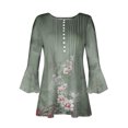 thumbnail image 4 of Pompotops Mode Femme Imprimé Bouton Décontracté Col en V Manches 3/4 T-Shirt Blouse Tops en Solde, 4 of 5