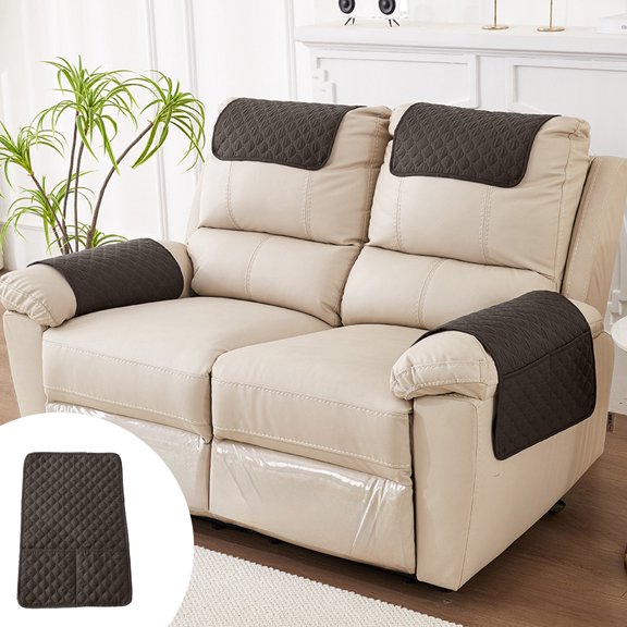 Pklyzj Water Proof Sofa Armrest Cover, Seater Sofa Headrest Slipcovers with Pocket Nonslip Armchair Cover Quilted Furniture Protector for Recliner Leather Sofa Couch 22.4*15in