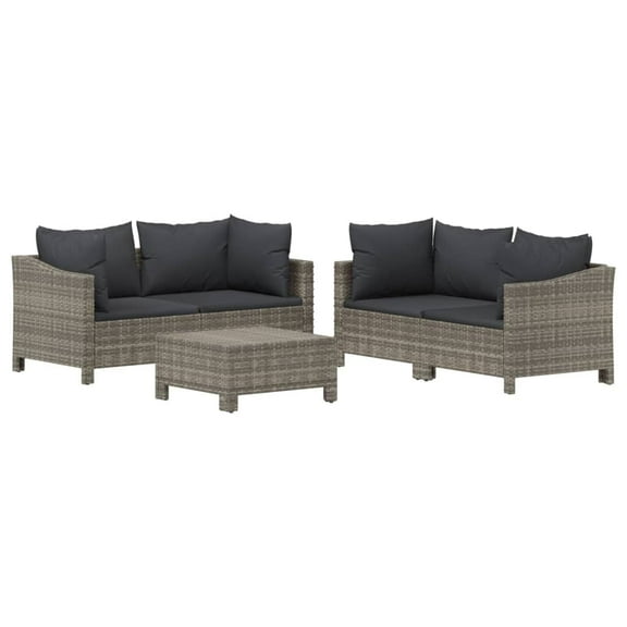 vidaXL 5 Piece Patio Lounge Set with Cushions Gray Poly Rattan