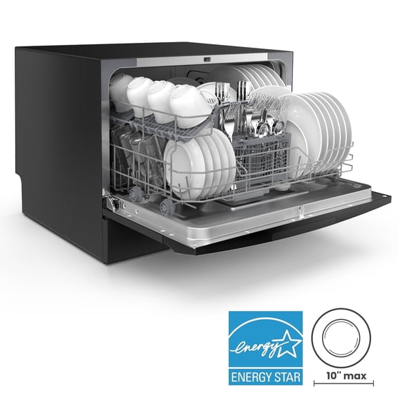 COMFEE' Energy Star Countertop Dishwasher, 6 Place Settings & 8 Programs, Speed/Baby-Care/Eco/Glass, Black