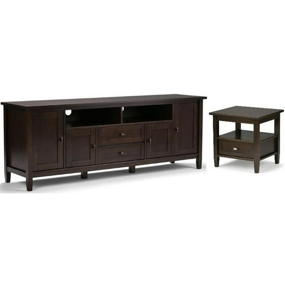 Home Square 2-Piece Set with 72" TV Media Stand and 20" End Side Table