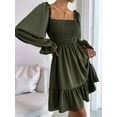 thumbnail image 6 of Women'S Square Neck Lantern Long Sleeve Ruffle Shirred Flowy Party Mini Dress  Green XXL, 6 of 8