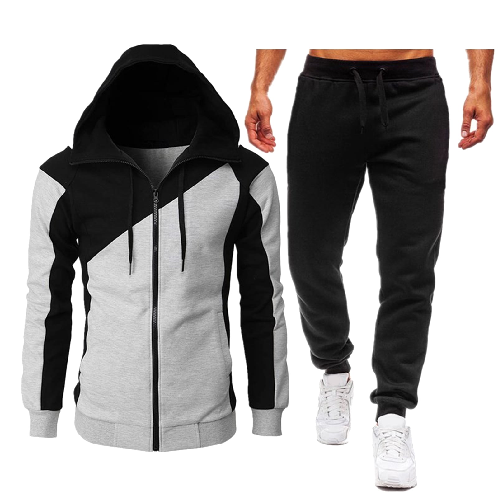 HBFAGFB Mens Track Suits 2 Piece Set Color Block Tops Full Zip