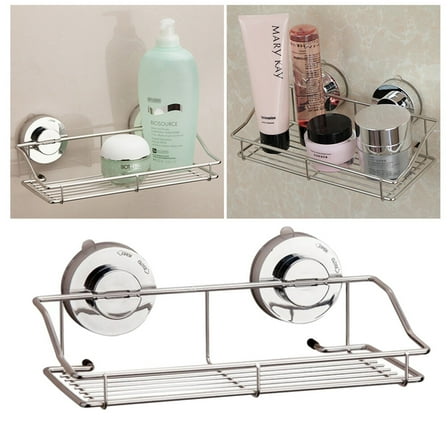 PBPBOX Silver Metal Shower Basket with Suction Cups Bath Organizer Shelf