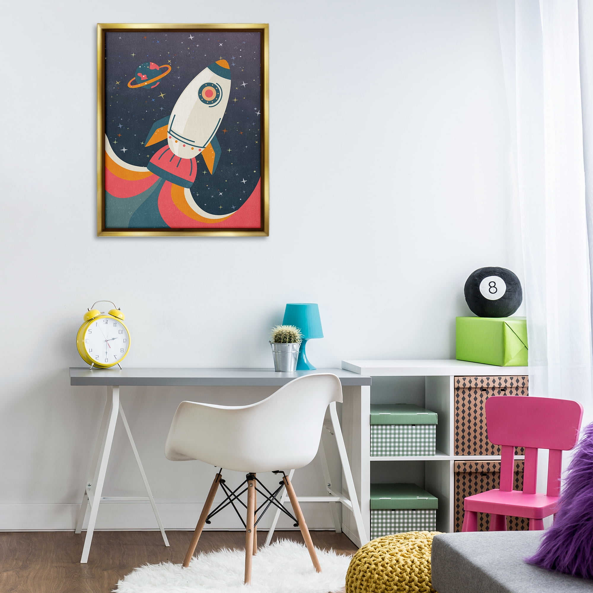 Stupell Industries Retro Space Rocket Astrology & Stars Painting Gold Floater Framed Canvas Art Print Wall Art, 25 x 31