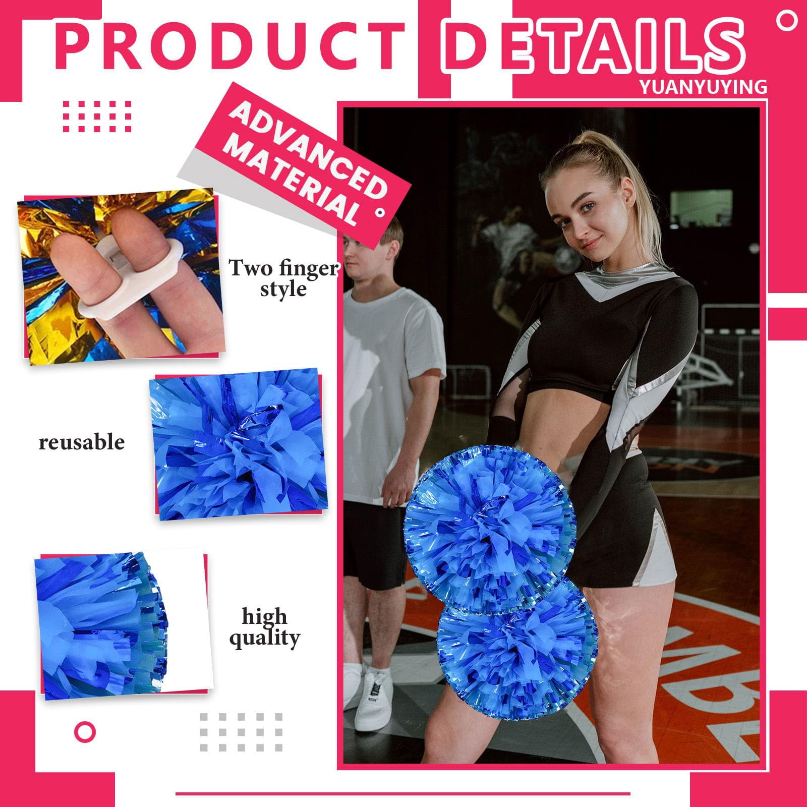 14 Pcs Cheerleading poms,pom poms Cheerleading with Finger Holes Cheer Pom Pomsfor Dance, Matches, Team Spirit Sports
