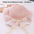 thumbnail image 2 of 53-54 cm hat circumference children's lace bow straw hat wavy brimmed beach hat summer sunscreen sun hat outdoor outingFlesh pink, 2 of 5
