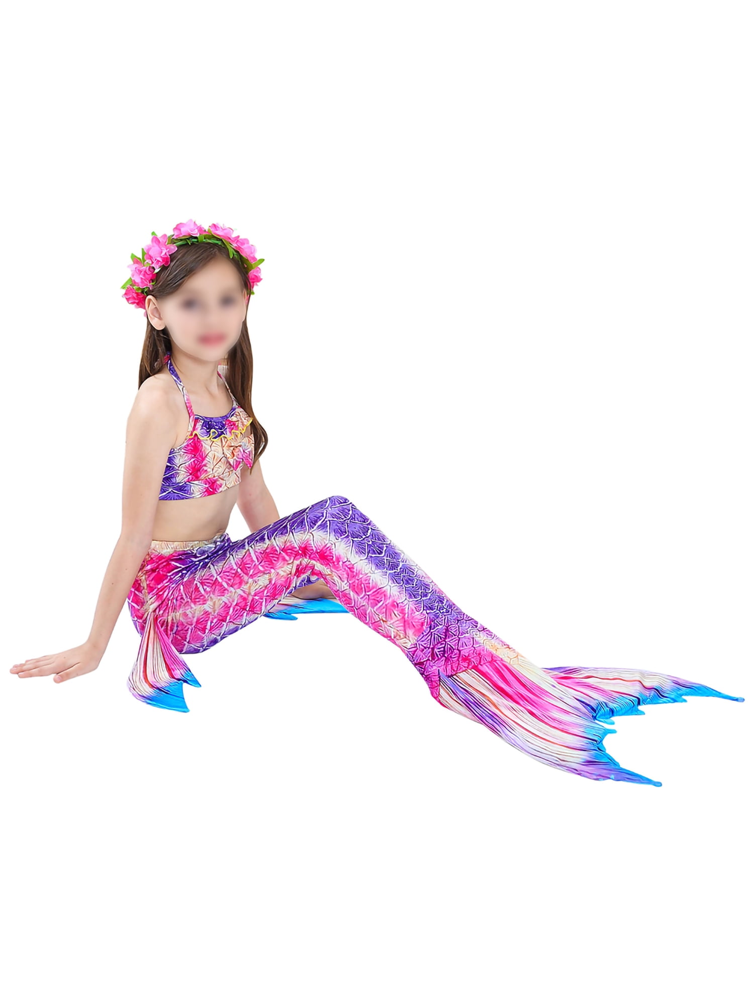 Hot Children Kids Girls Mermaid Tail Swimmable Bikini Set Swimwear Beach Costume 
