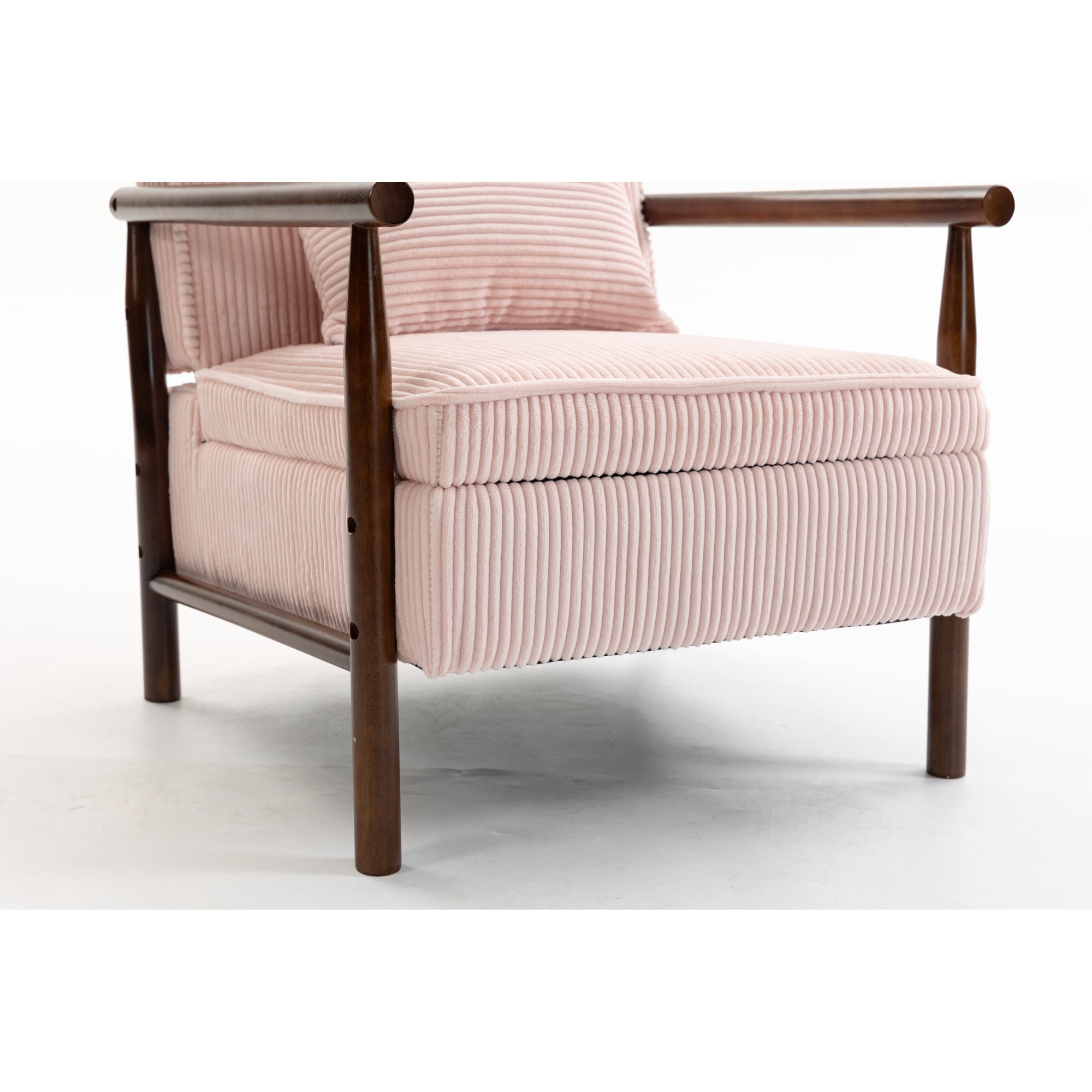 Leumius Storage Chair, Mid Century Modern Accent Chair with Solid Wood Frame, Upholstered Living Room Chairs with Waist Cushion, Reading Armchair for Bedroom Sunroom Light Pink