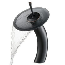 KRAUS Tall Waterfall Bathroom Faucet for Vessel Sink with Frosted Black Glass Disk, Oil Rubbed Bronze Finish