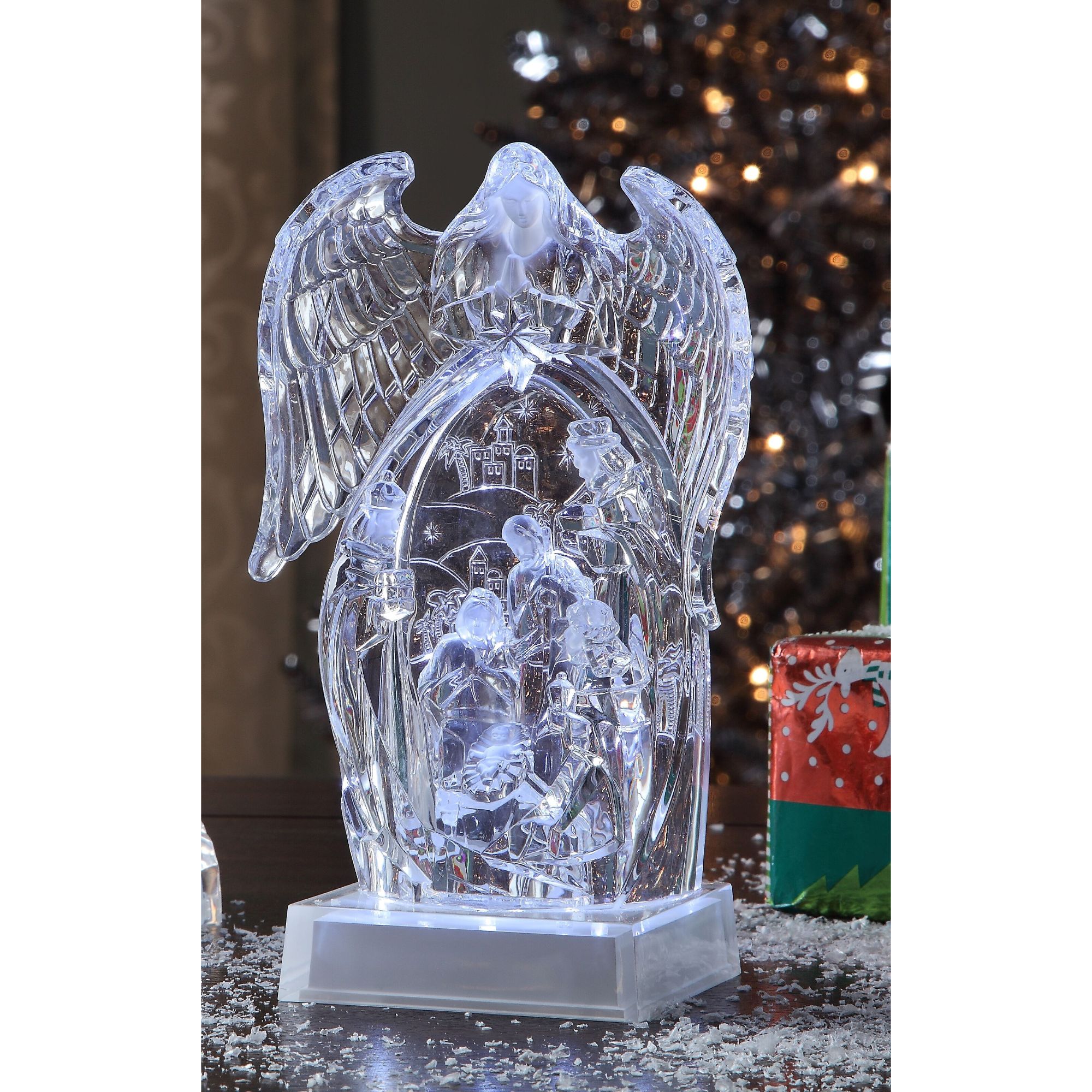 8.5" Clear Winged Angel Nativity LED Lighted Tabletop Decor Walmart