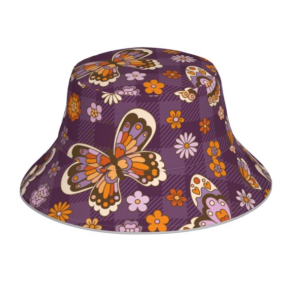 Balery Buffalo Plaid and Butterflys Sun Hats for Men Women Bucket Hat UPF 50  Buckey Hat Boonie Hat Foldable UV Protection Hiking Beach Fishing Summer