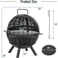 thumbnail image 4 of 35 Inch Wood Burning Fire Pit with BBQ Grill, Heavy Duty Fire Pits Ball for Outside with Spark Screen & Removable Ash Pan, Outdoor firepit & Fireplace for Bonfire in Garden, Yard, 4 of 7