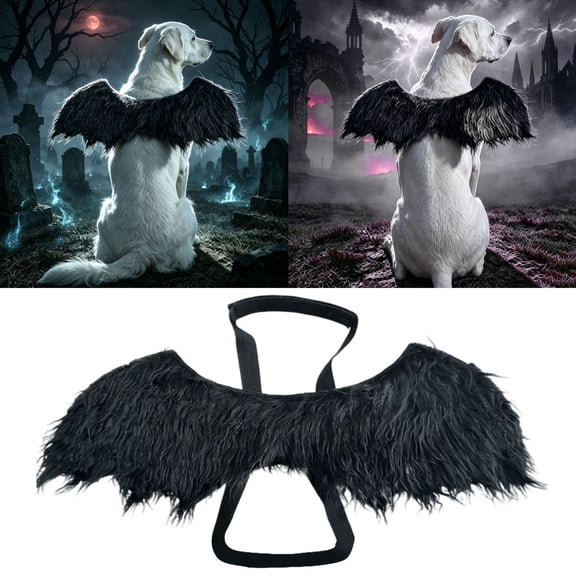 Spooky Angel Wing Cosplay Costume with Adjustable Straps for Small Medium Dogs Halloween Party Photo Prop (Black-46x15cm)