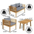 thumbnail image 3 of Thom 4-Piece Mid-Century Modern Acacia Wood Outdoor Patio Set with Cushions and Plaid Decorative Pillows, Gray/Teak Brown, 3 of 6