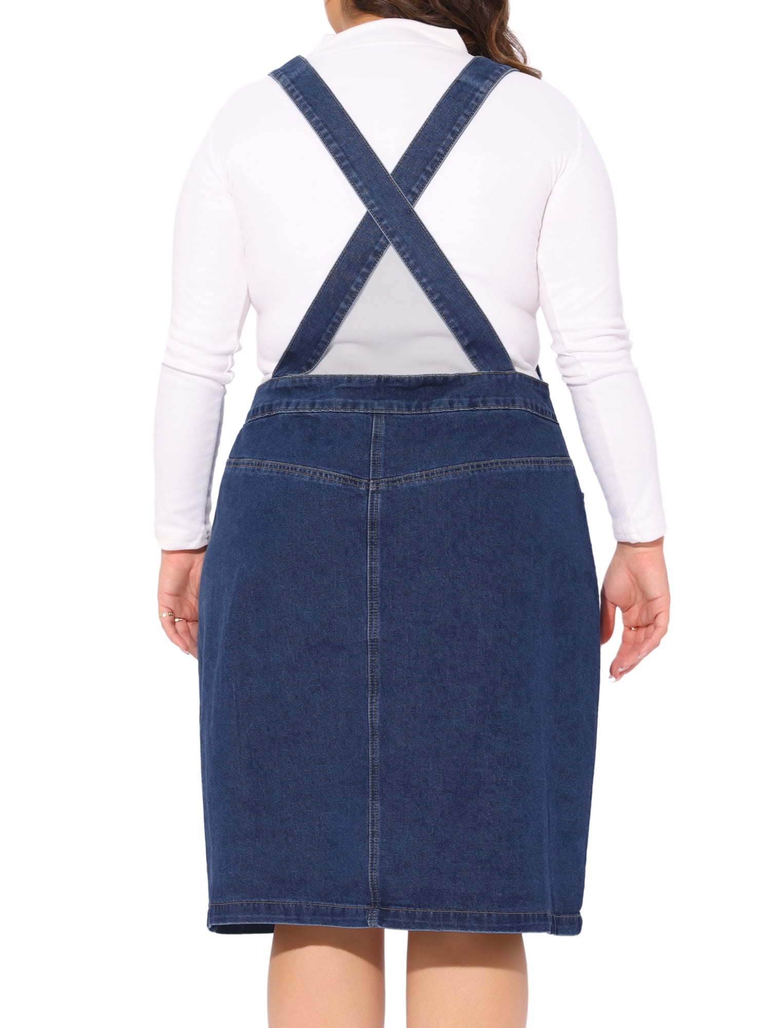 DARING DIVA Plus Women's Size Denim Button Front Adjustable Strap Skirt 4X Dark Blue