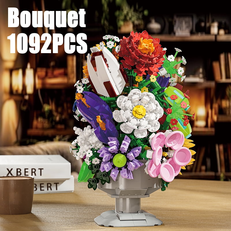 Honchoes Flowers Bouquet Building Set Compatible with Lego Botanical Home Decor Toy for Adults Boys Girls 1092Pcs
