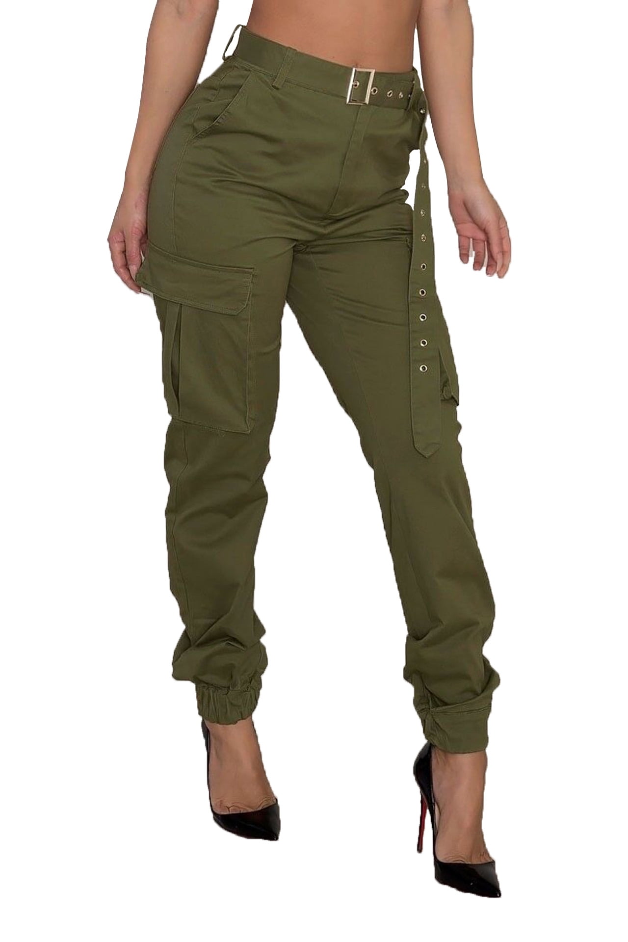 VISgogo Women Overalls Pants Army 