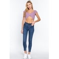 thumbnail image 2 of Short Sleeve V-neck Front Knot Detail Sweater Knit Crop Top, 2 of 5