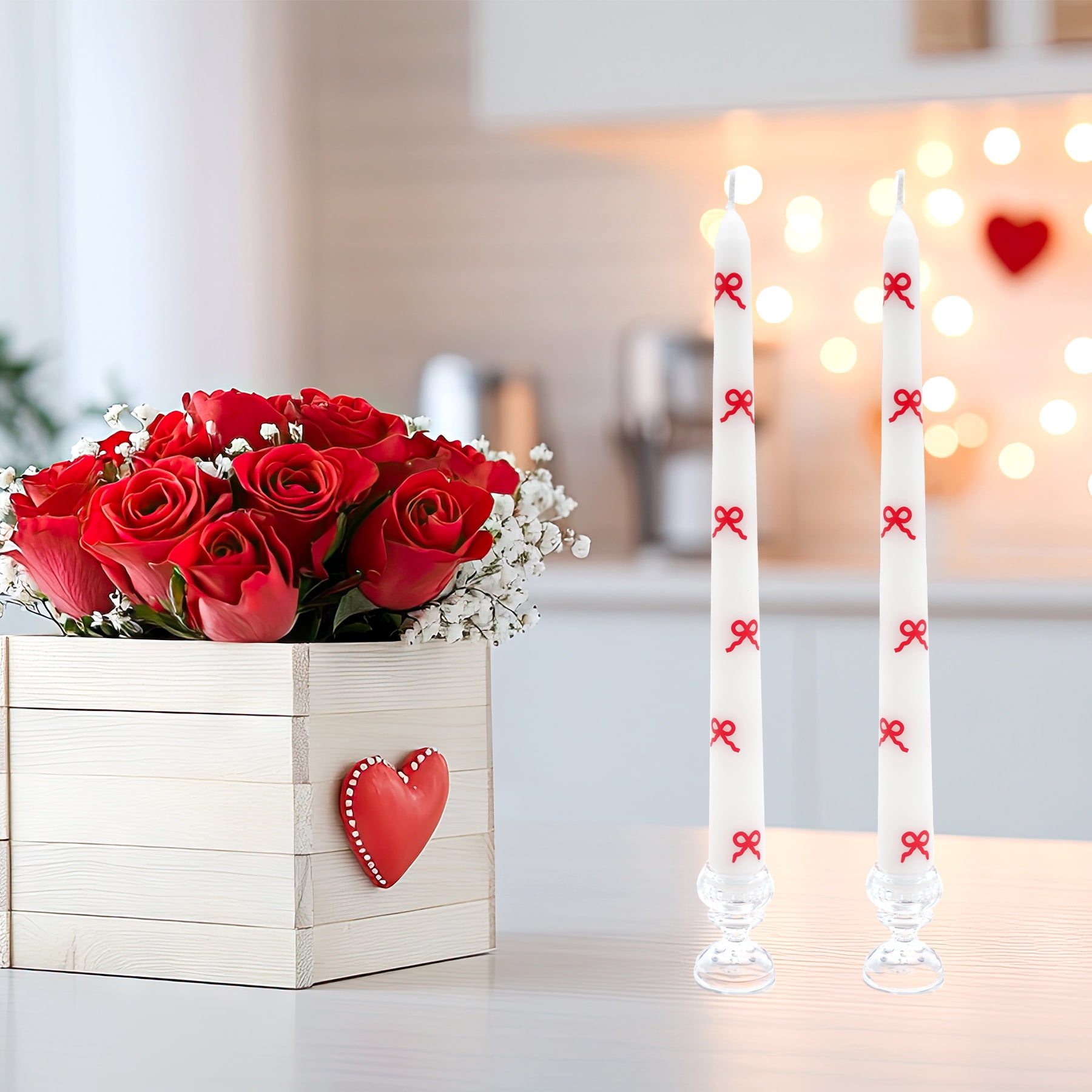 My Texas House Valentine 10 in Red Bow White Taper Candles, Unscented, 2 Count