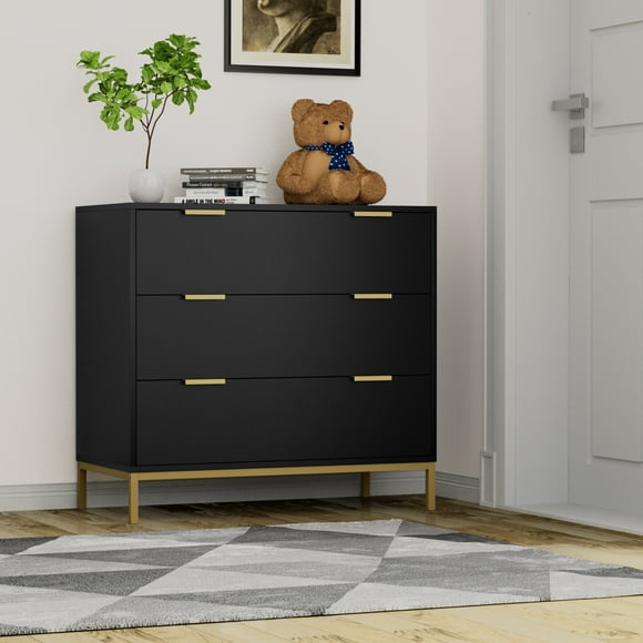 3 Drawer Black Wood Dressers Chest,29.3"Tall Mid-Century Large Storage Sideboards Buffets Table Accent Credenzas for Bedroom Living Room,H0073