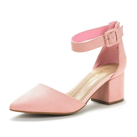 

Dream Pairs Women Fashion Pump Shoes Ankle Strap Pointed Toe Low Chunky Dress Shoes ANNEE PINK/SUEDE Size 10