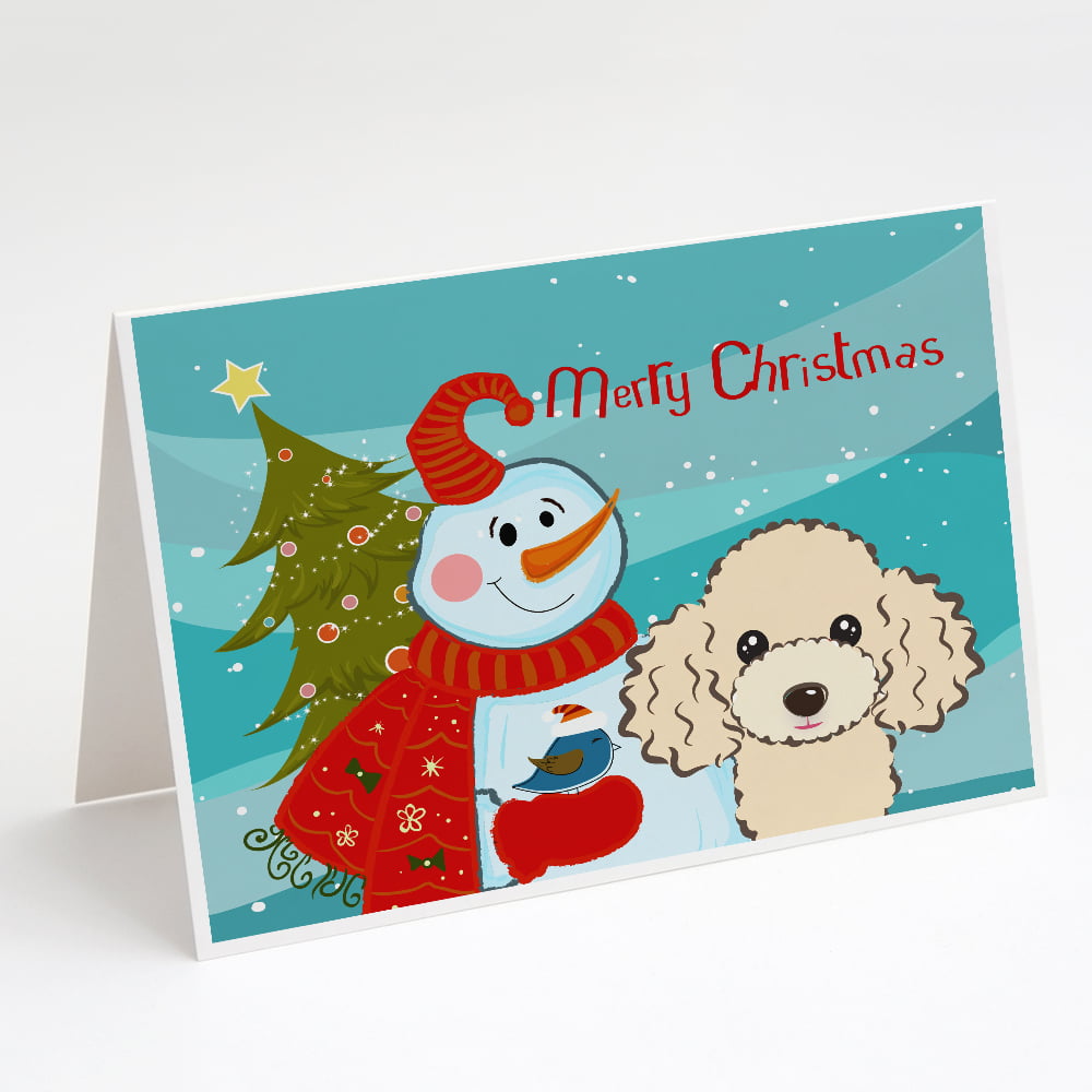 5 x 7 inches Silver Poodle Dog in Snow with Christmas Gifts and Dog House Greeting Card Set of 25