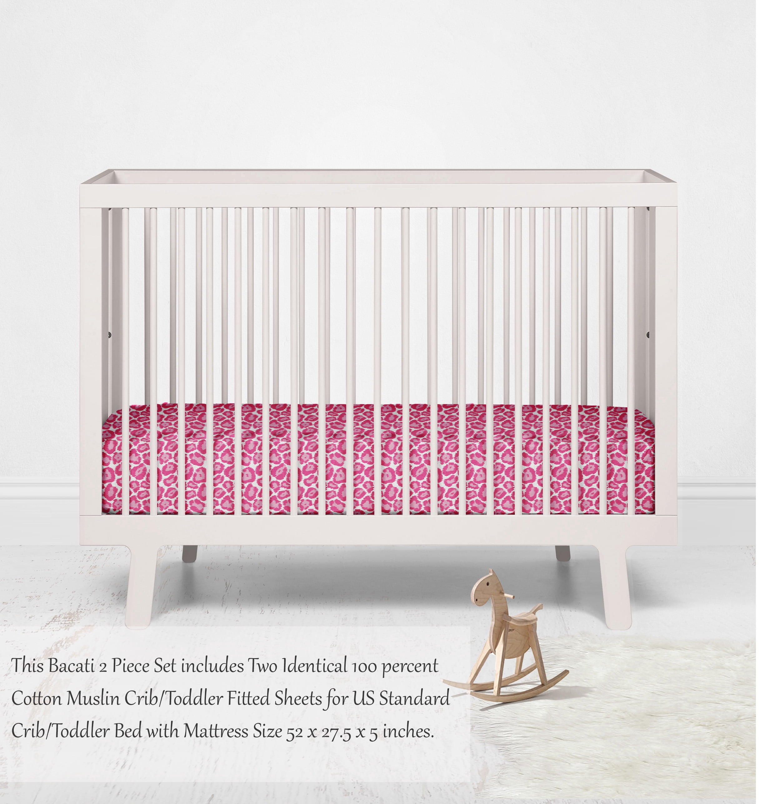 Bacati - Ikat Crib/Toddler Bed Fitted Sheets 100% Cotton Muslin 2 Pack, Available in Multiple Patterns