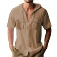 thumbnail image 2 of Yiaimeir Mens Summer Solid Color Pockets Cotton Linen Short Sleeve Shirt Tops,Size M-3XL, 2 of 5