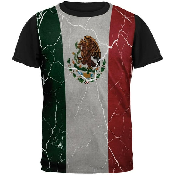 Cinco De Mayo Distressed Mexican Flag All Over Mens Black Back T Shirt Multi LG