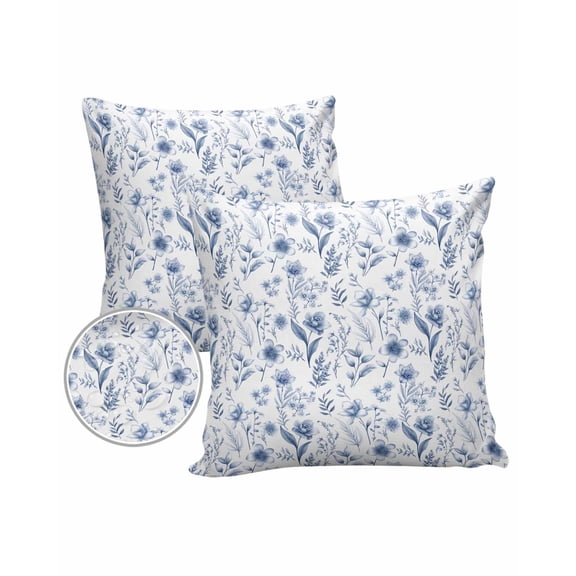 Pack of 2 Outdoor Pillow Covers, Spring Flowers Blue Orchids Plant Leaves Waterproof Square Throw Pillowcase Cushion Decorative Pillow Covers for Couch Patio Tent, 20x20 in