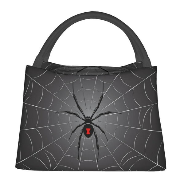 Fotbe Black Spider On Web Bolsa Térmica Portátil con Estampado, Bolsa de Entrega de Alimentos Aislada, Bolsa Reutilizable de Gran Capacidad para Comidas y Supermercado