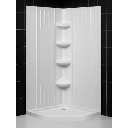 DreamLine 38 in. x 38 in. x 75 5/8 in. H Neo-Angle Shower Base and QWALL-2 Acrylic Corner Backwall Kit in