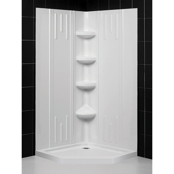 DreamLine 38 in. x 38 in. x 75 5/8 in. H Neo-Angle Shower Base and QWALL-2 Acrylic Corner Backwall Kit in White