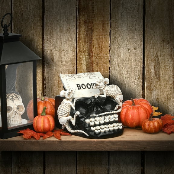 National Tree Company Halloween Decoration, Black, Skull Typewriter, Skeleton Rats, BOO, 8 Inch